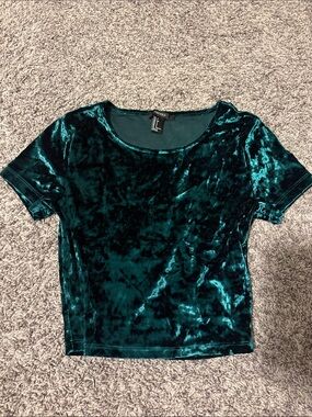 Forever 21 Teal Green Crushed Velvet Crop Top